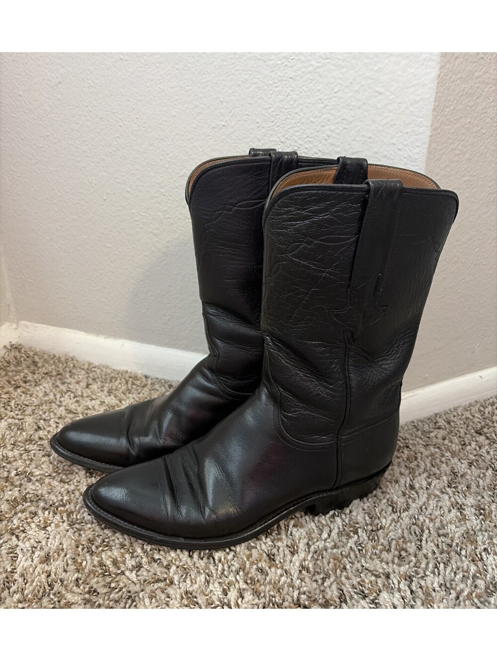 Lucchese Classics Black Leather Roper Boots Women’s Size 6.5 B Made in USA L7017